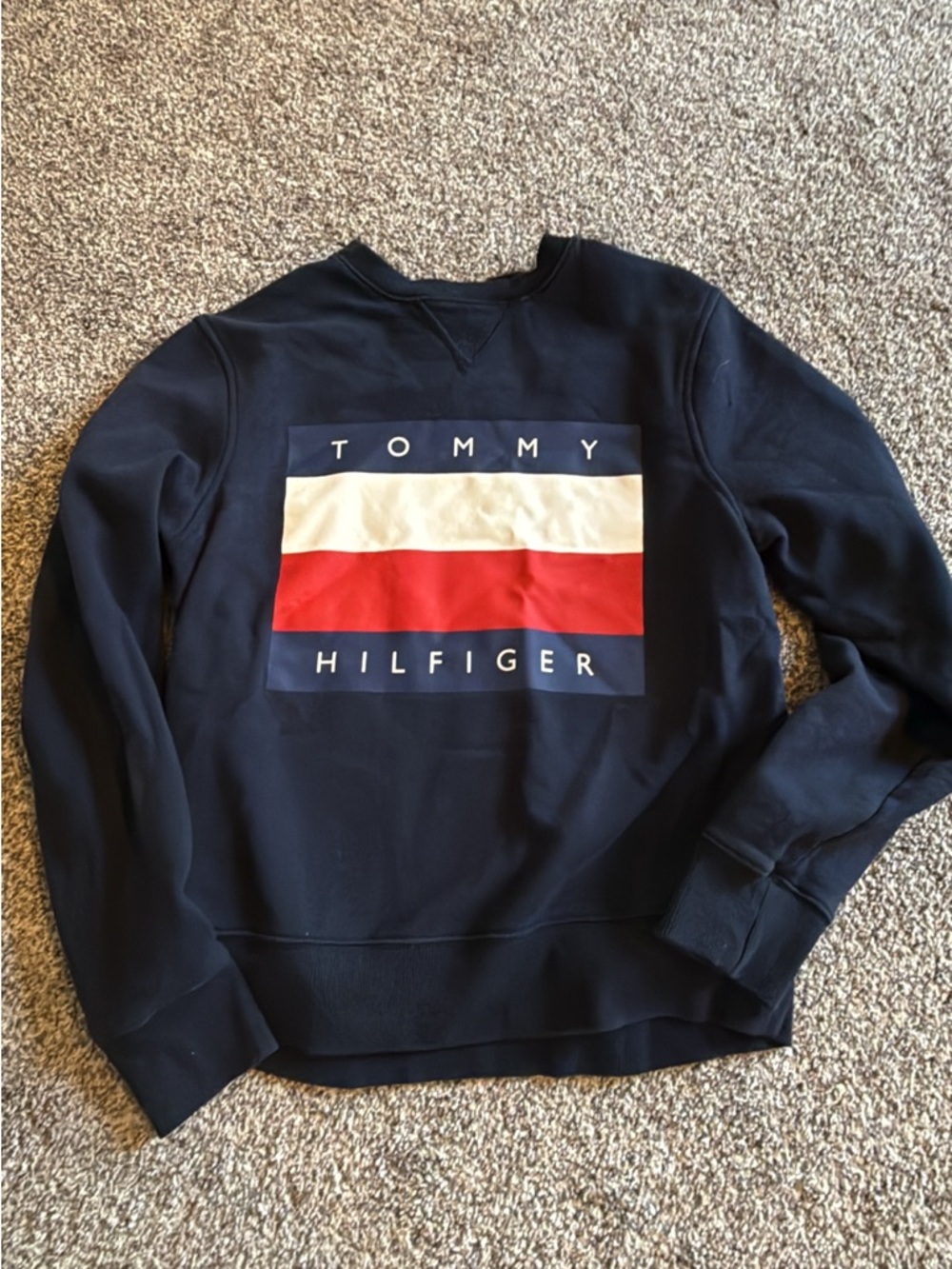 Tommy Hilfiger Navy Crewneck Sweatshirt with Red & White Logo
